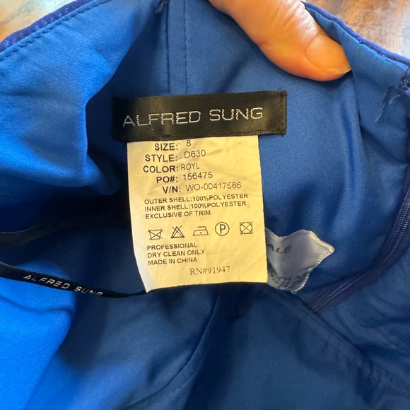 Alfred Sung prom ball formal dress royal blue strapless mini size 8 pockets - Picture 5 of 10